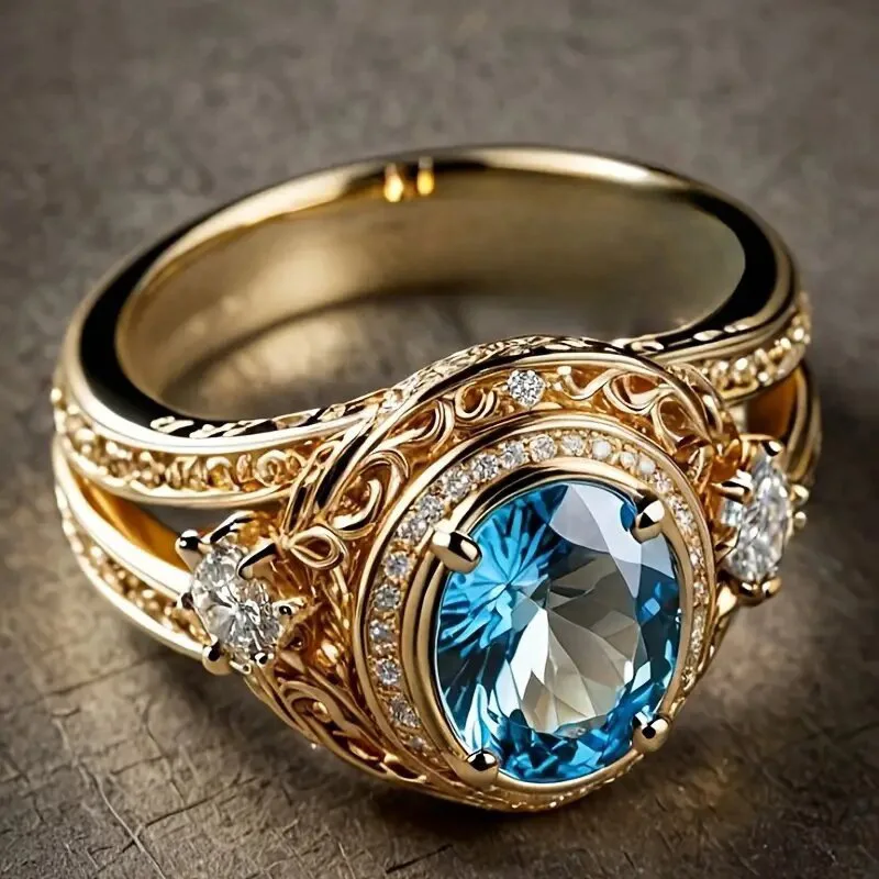 

[Imperial vintage style] Hollowed-out filigree ring with sapphire, personalized and gorgeous women's party/dress accessories
