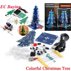 DIY 3D Christmas Tree Soldering Practice Colorful LED Flashing RGB Electronic Science Assemble Kit DIY Christmas Trees Windmill