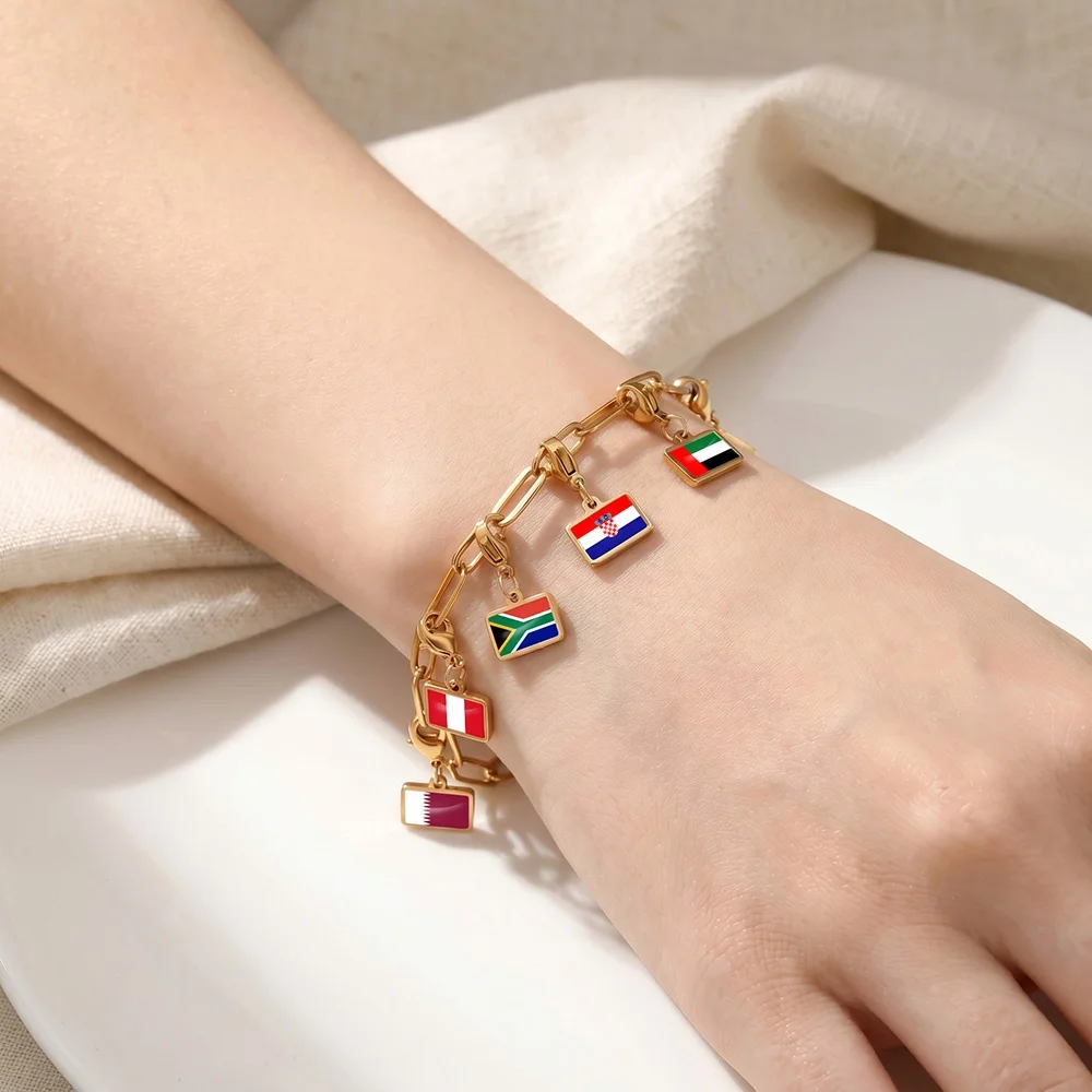 Minimalistischer Stil Weltflaggen-Anhänger Edelstahl Schlüsselanhänger DIY für Souvenir Frauen Männer Geschenke Großhandel – Detail 6