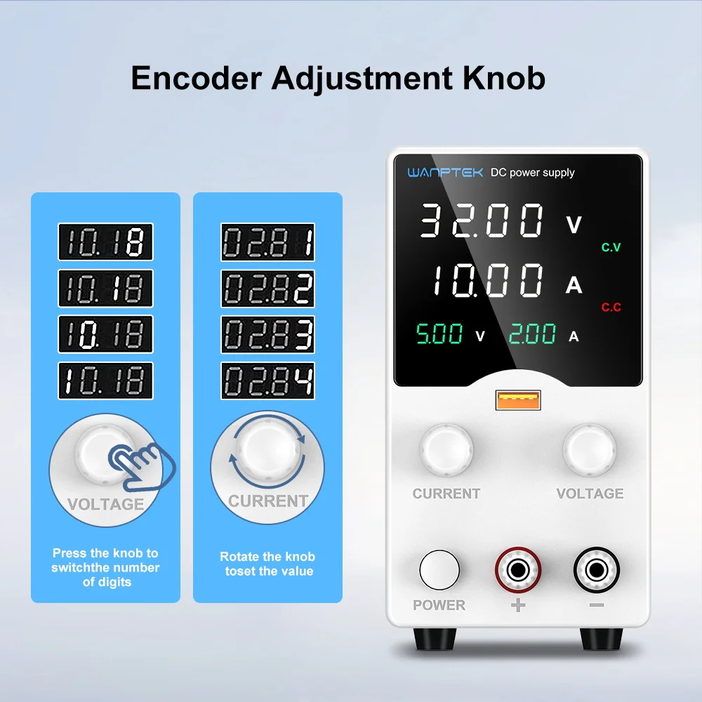 Imagem -04 - Wanptek-fonte de Alimentação dc Ajustável 3a Lab Power Supply Usb Fast Charge Display Manutenção de Envelhecimento Novo Ga3010b 32v 10a