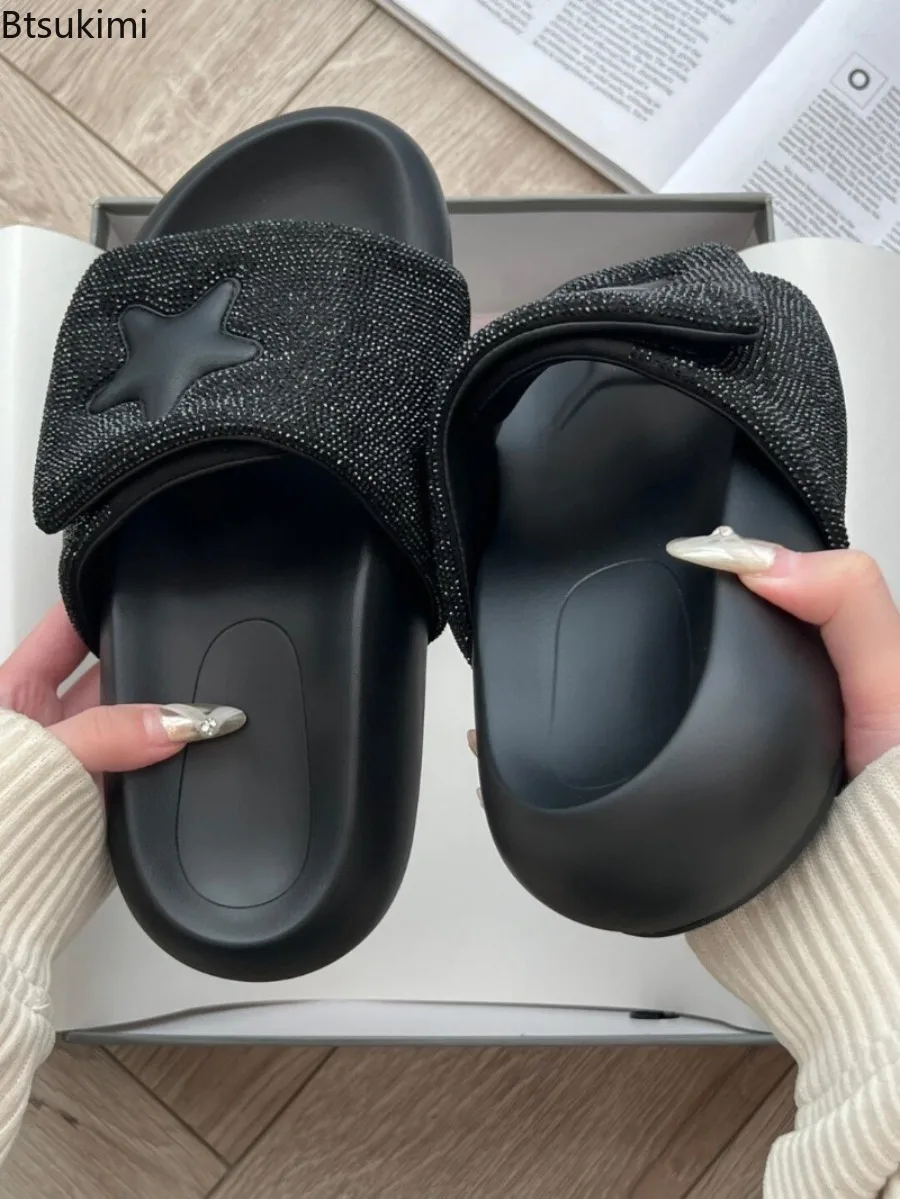 Summer Women Slippers Platform Sandals Blingbling Star Decoration Slides Comfortable Outdoor Beach Slippers Casual Indoor Shoes