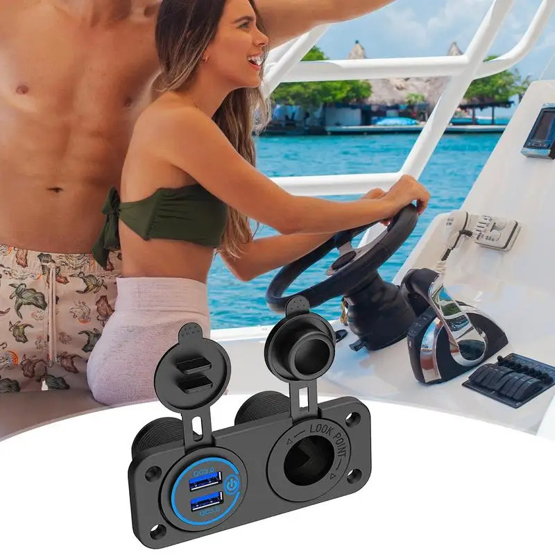 Truck USB Charger Charger Socket GPS USB Outlet Fast Charge Adapter 2 In 1 Boat Marine Charger For Truck RV