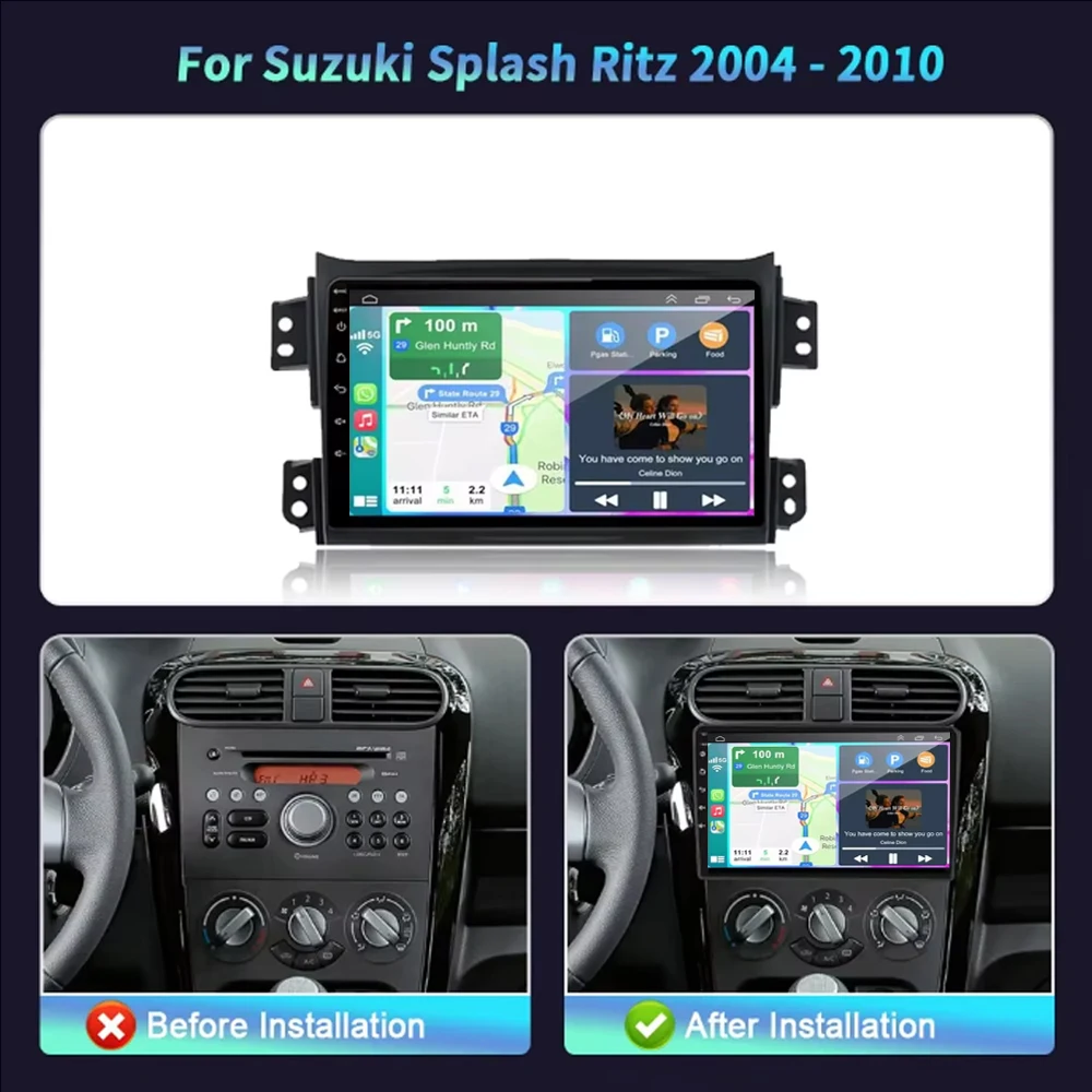 Car GPS Radio, Android16 For SUZUKI Splash Ritz 2004~2010 For OPEL Agila Multimedia Player 4G WIFI Carplay, Touch Screen, Stereo