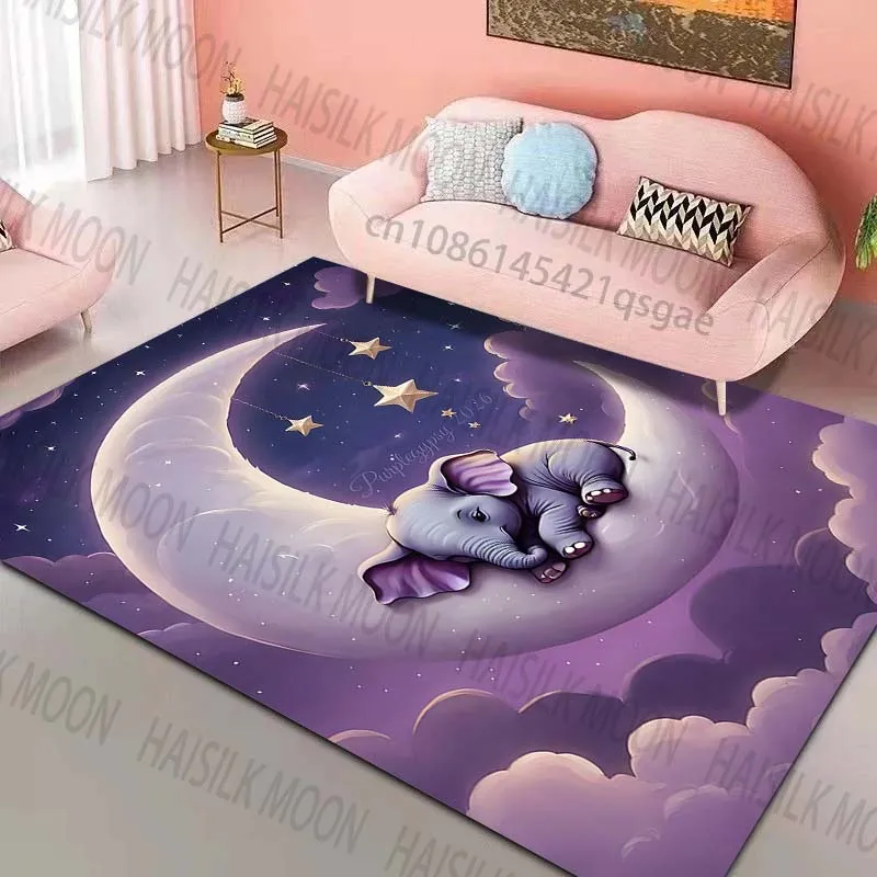 1PC Dreamy moon with elephant Pattern Rug Carpets for Bedroom Living Room Sofa Mat Creative Door Mat Cloakroom Home Decor