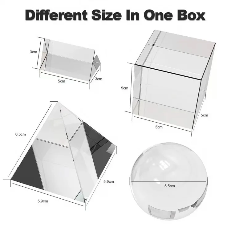 K9 Crystal Photography Prism Set 50mm Ball Cube Triangular Prism Pyramid for Light Spectrum Science Decor