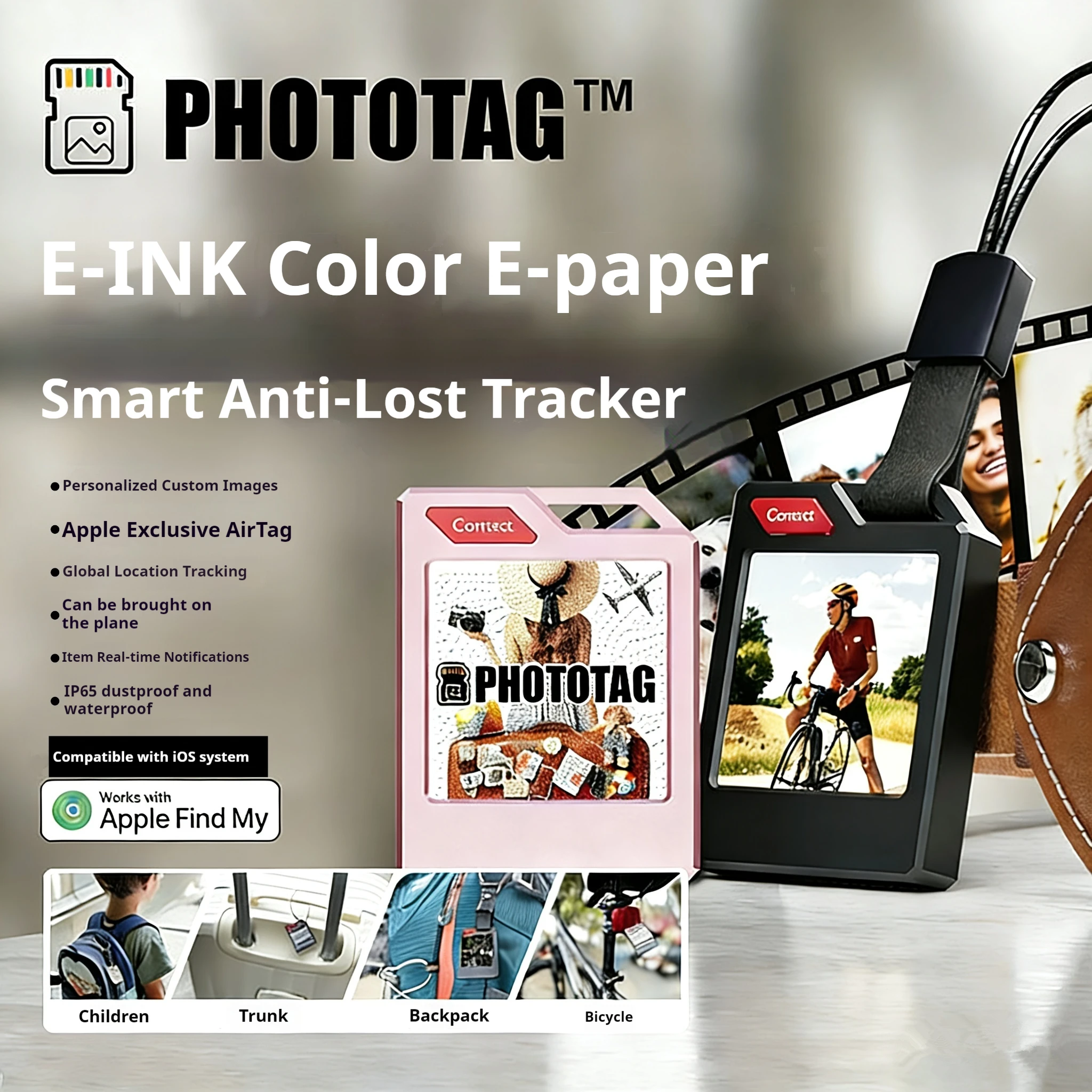 Original Color E-Ink Smart Keychain DIY Compatible With Apple AirTag PhotoTag Display Anti-Lost Locator Tracker