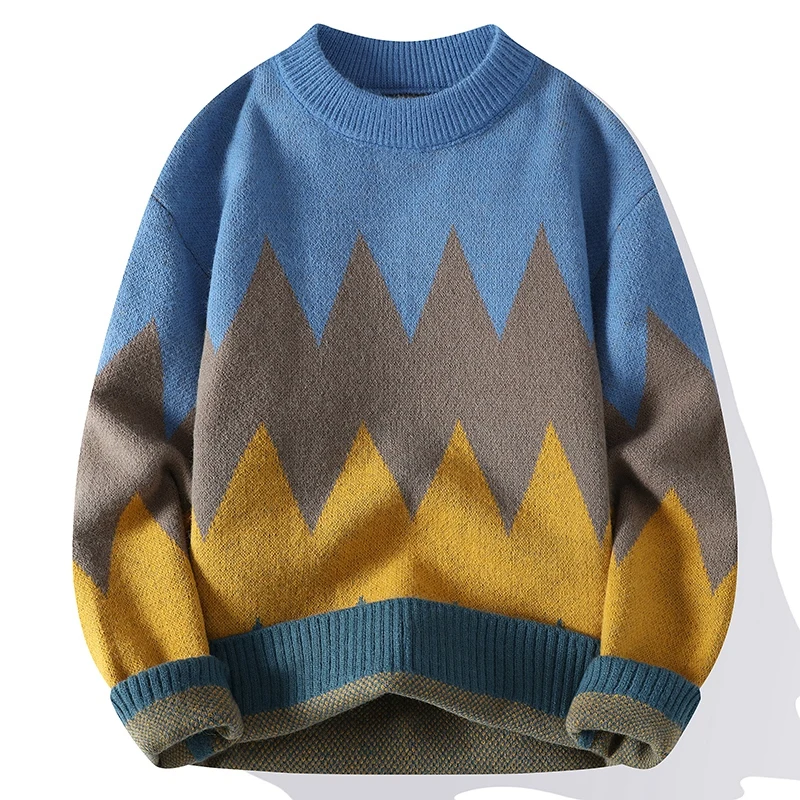 

2023 New Winter Fashion Argyle Sweater Men Korean Harajuku Streetwear High End Thick Warm Mens Sweaters Vintage Knit Pullovers
