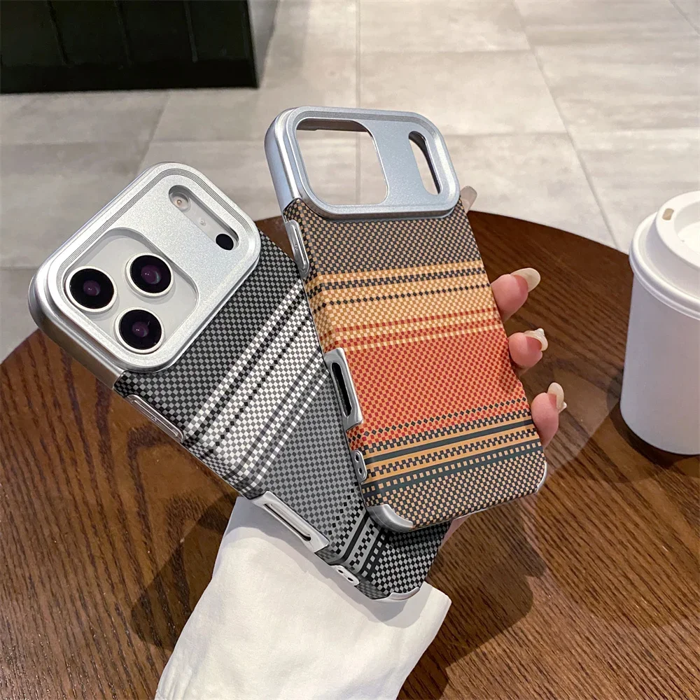 Luxuriöse Carbonfaser-Leder-Kunststoff-Schutzhülle für iPhone 17/17 Air/16/15/14/13 Pro Max Stoßfeste Schutzhülle