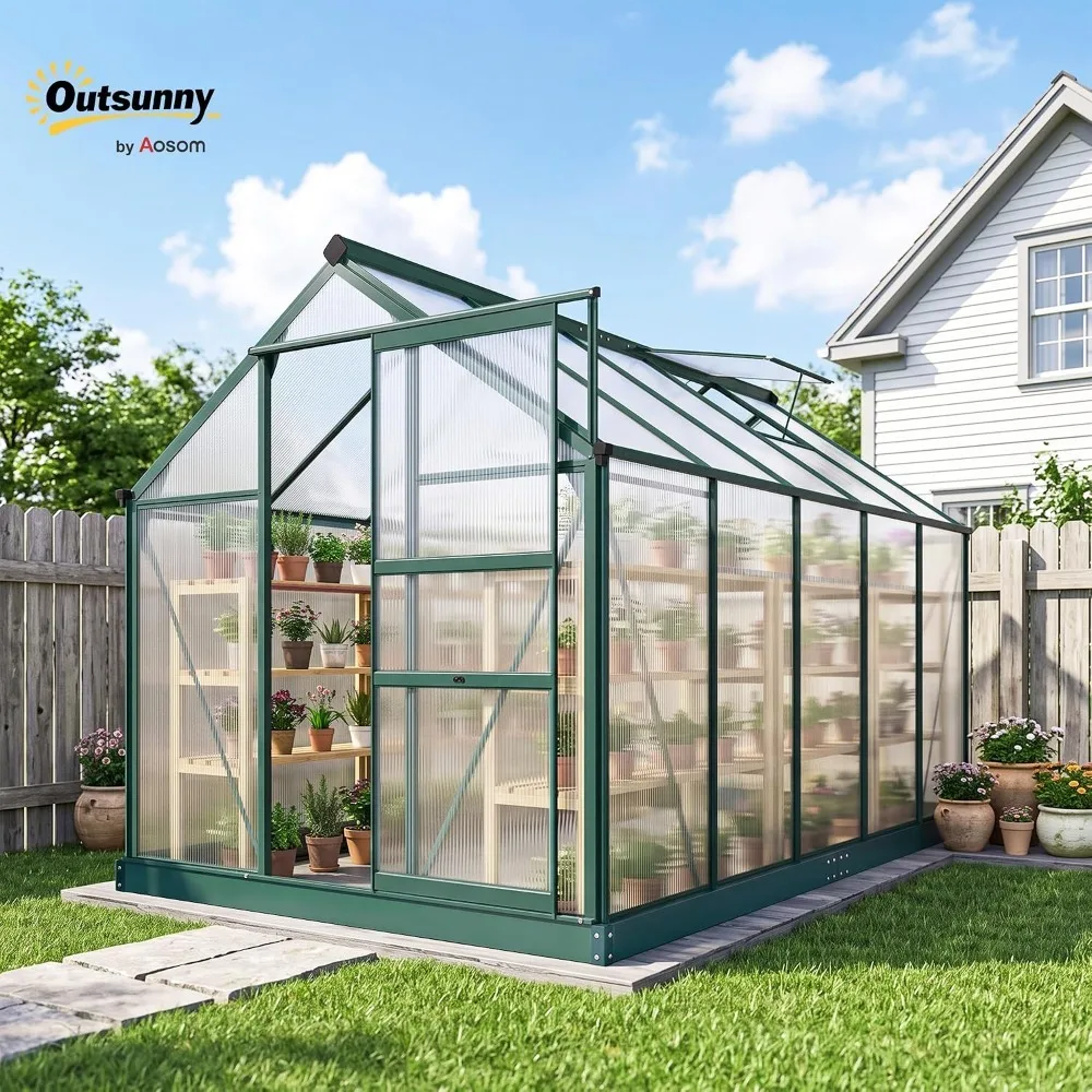 6 x 10 FT Walk-in Polycarbonate Greenhouse for Outdoors Dark Green, Custom