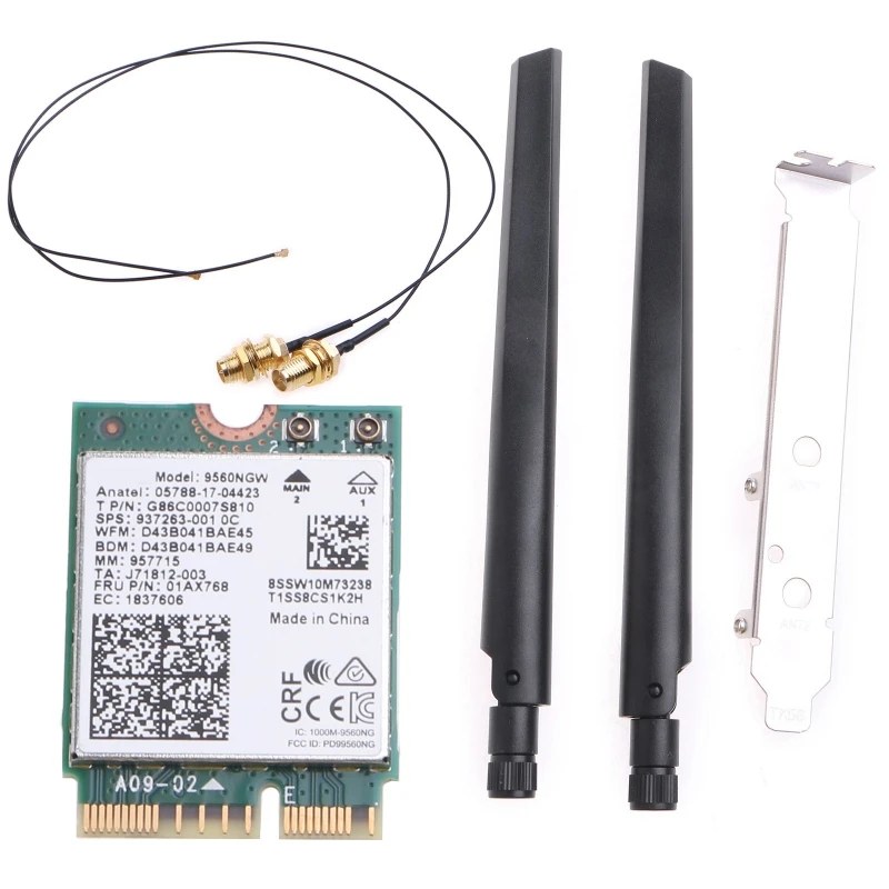 DN59 WiFi for Key E for M.2 CNVio Desktop Adapter BT 5.0 Wireless 802.11ax 2.4G/5G Support MU-MIMO 9560NGW Gigabit Network Ca