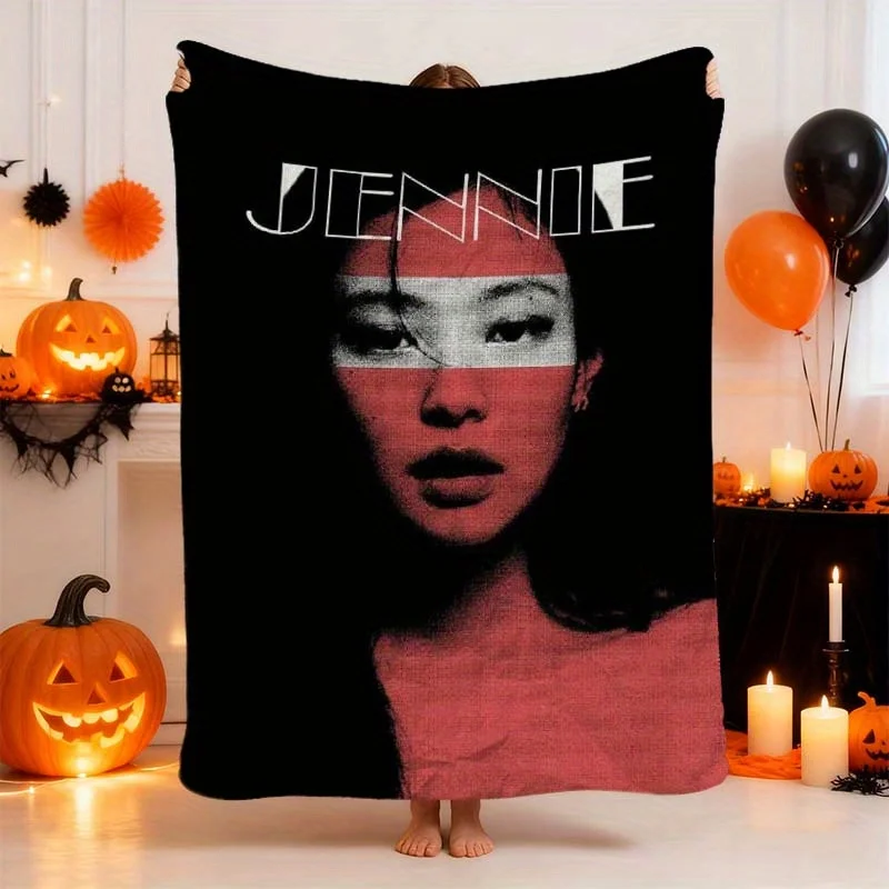 1pc  Red & Black Futuristic Album Visual Flannel Blanket, Lightweight & Hangable, Wrinkle-Resistant Design, Dura