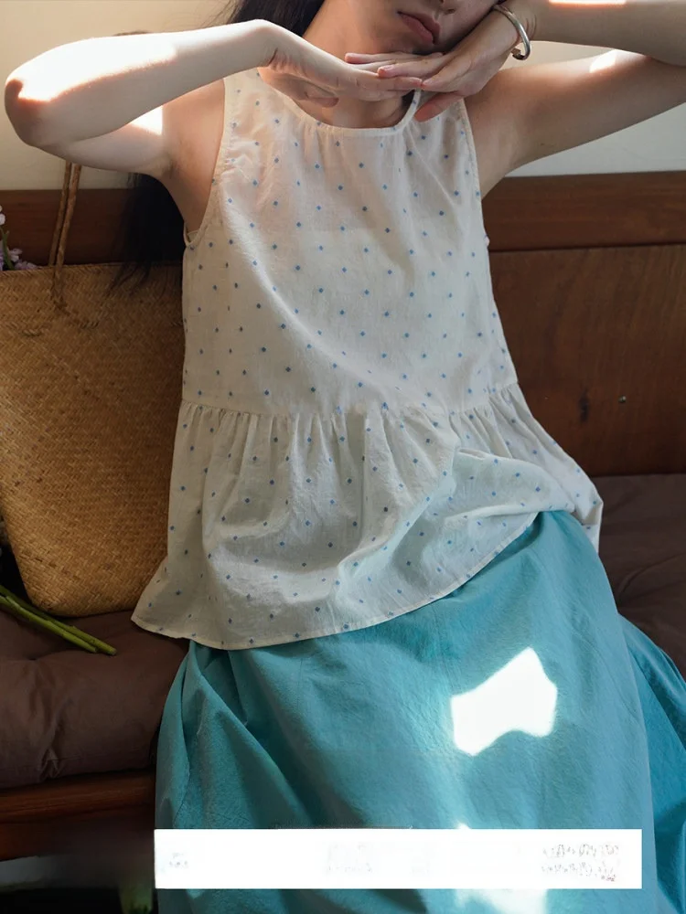 

Летний женский жилет с вышивкой в ​​горошек Six-In-One, универсальный, маленький, для повседневной носки, облегающий, из хлопка Hanmaa B...