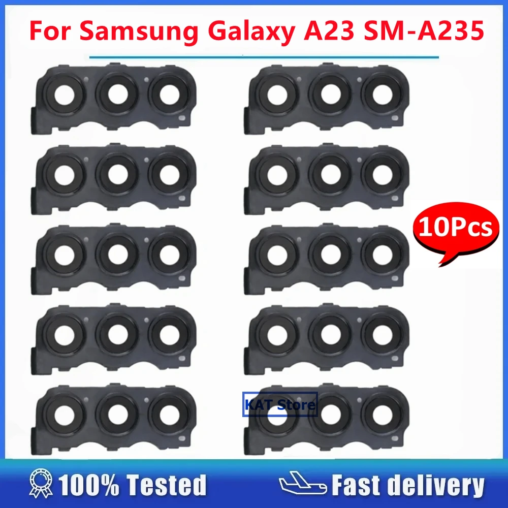 

10PCS For Samsung Galaxy A23 SM-A235 A235 2022 Rear Back Camera Glass Lens Cover With Bracket / Bezel Replacement