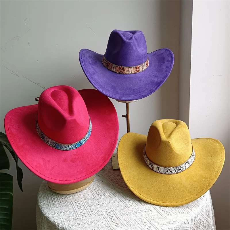 Men's Large Cowboy Hat 58-60cm Suede Snake Print Cowboy Hat Classic Hip-Hop Western Cowboy Hat Water Drop Top Gorras Para Hombre