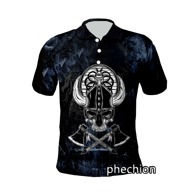 phechion 3D Printed New Fashion Viking Tattoo Symbol Sport Polo Shirt Streetwear Casual Short Sleeve Tops Fitness Unisex Y09