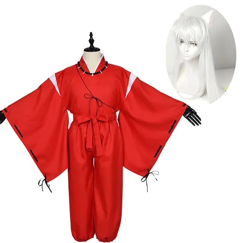 Anime Inuyasha Cosplay Costumes Kimono Halloween Costumes for Men Role Playing Clothing Suit Wig Party Red Uniform Full Set