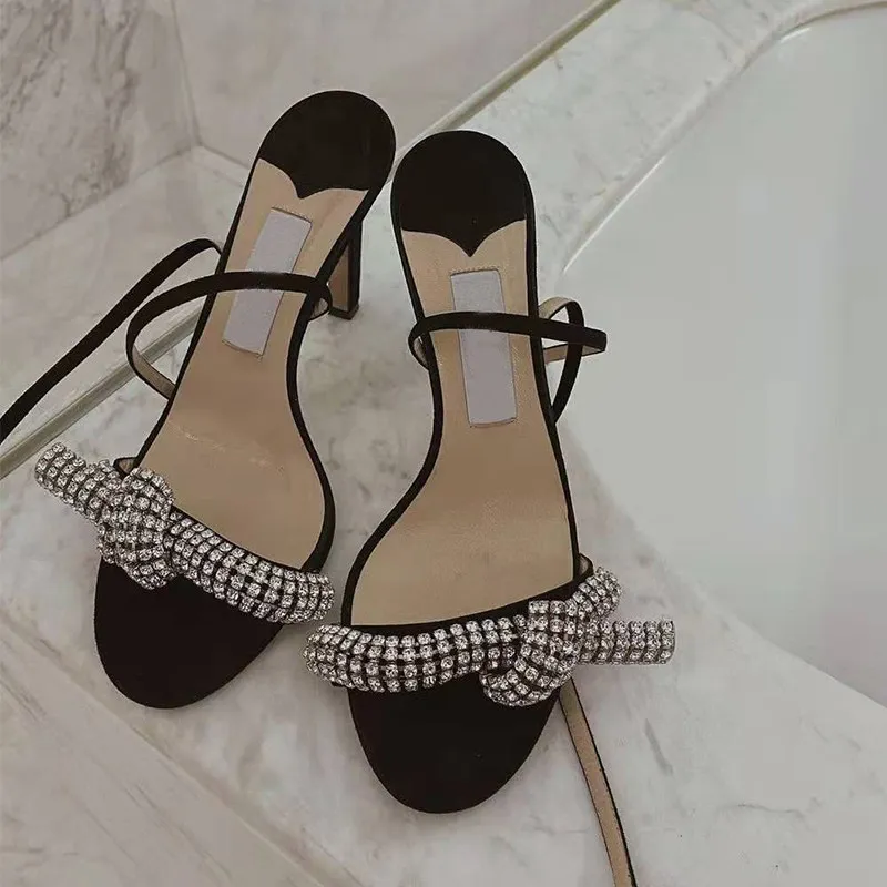 

One-word Thin-strapped Rhinestone High Heels 2026 Summer New Open-toed Thin-heeled Women's Sandals