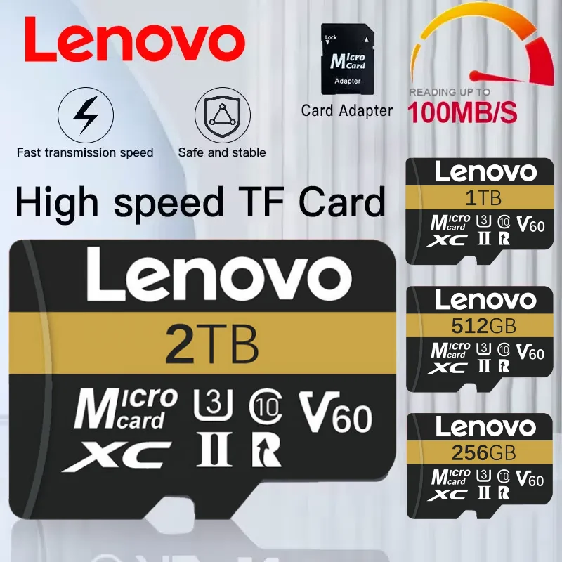 Lenovo 2TB Memory Card V60 A2 4K Micro TF SD Card Waterproof SD Card 1TB 512GB 256GB 128GB Loop Recording Dash Cam Memory Card