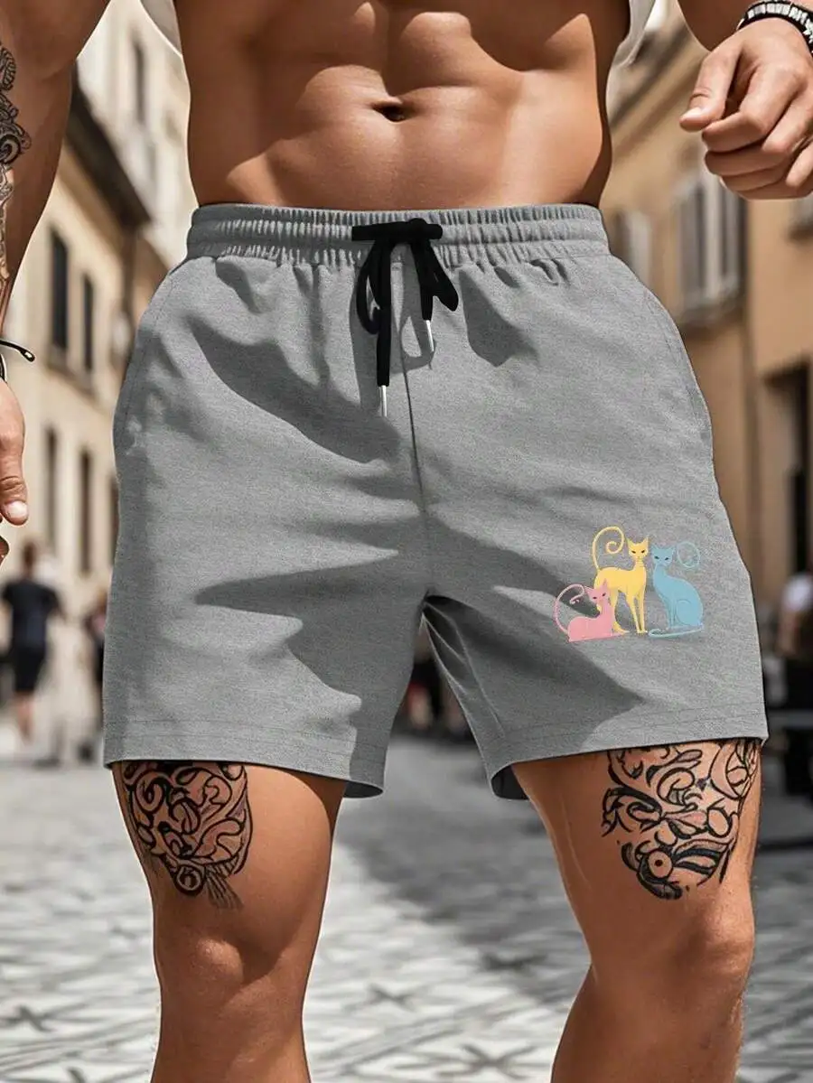 

Three Stylized Cats Print Mens Comfortable Shorts Casual Beach Sport Daily Wear