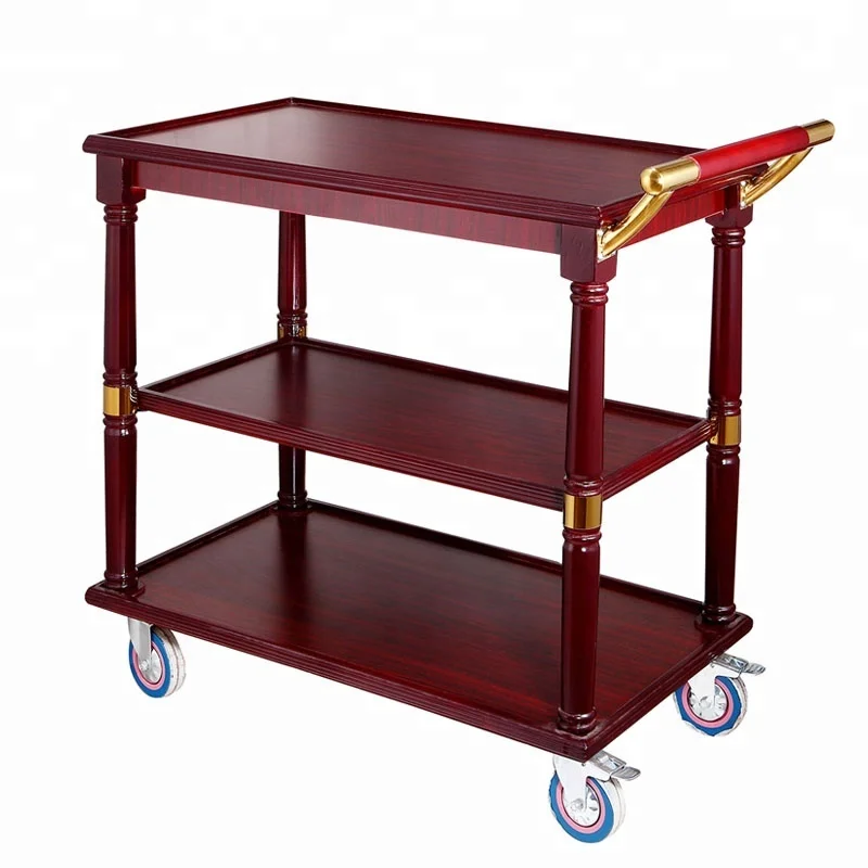 Hotel Room Service Equipment Manufacturer Philippines 4 Wheel Antique Wooden Food Service Trolley Cart