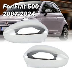 Chrome Side Rearview Mirror Cover Caps For Fiat 500 2007-2024 With Buckle Door Mirror Cap Replacement Car Accessories