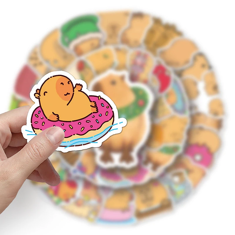 50Pcs Plump Capybara Cartoon Cute Brown Animals Stickers Scrapbook Laptop Phone Luggage Diary Car Motorcycle Sticker Kid Toy