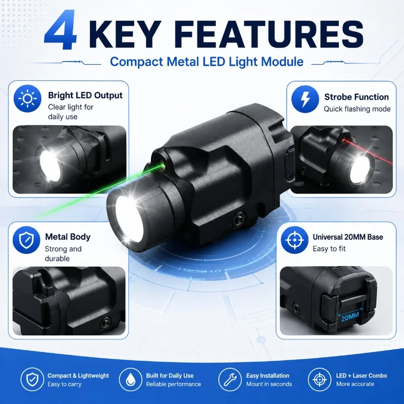 Universal 20MM Rail Base LED Lighting Fixture Metal Body Strobe Function Hobby Collectible Accessory