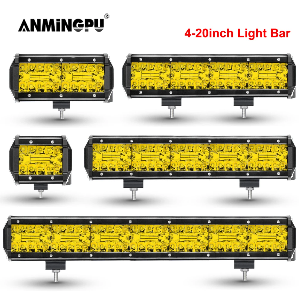 ANMINGPU 4-20inch Off Road LED Bar 12V 24V Yellow LED Light Bar for Car Jeep Truck Suv 4x4 Tractor Boat Atv Spot LED Work Light