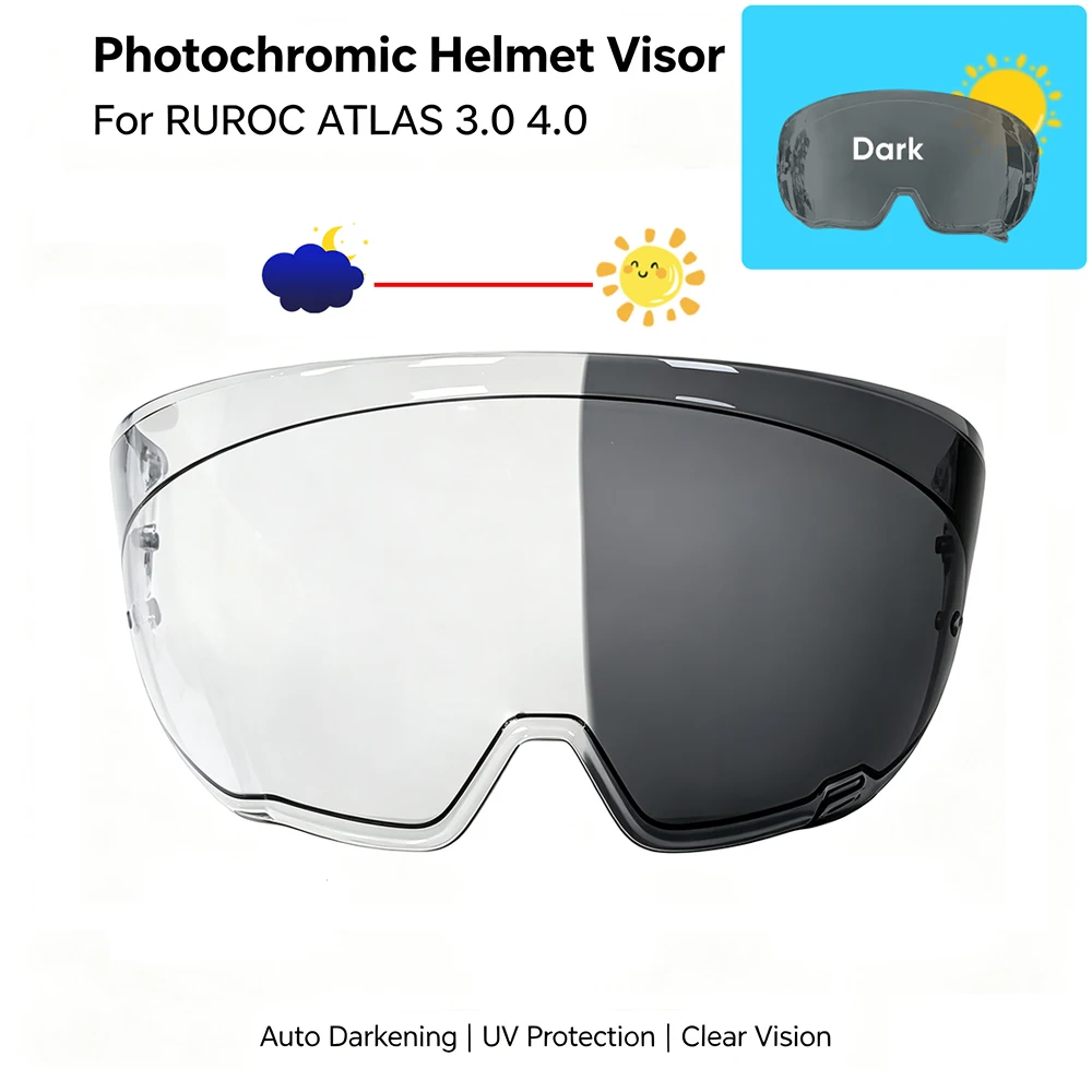 Photochromic Helmet Visor For RUROC ATLAS 3.0 4.0 Motorcycle Helmet Visor goggles hromic Tea black Automatically Darkens Lens