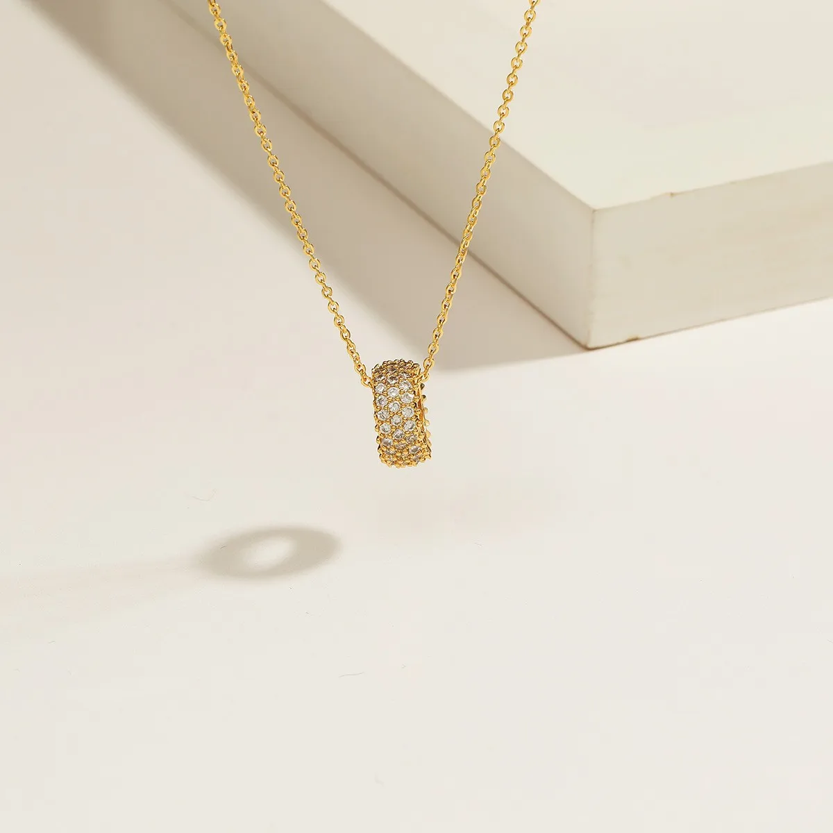 AU999 gold necklace transfer beads pendant 24K real gold diamond necklace goddess classic simple temperament clavicle chain