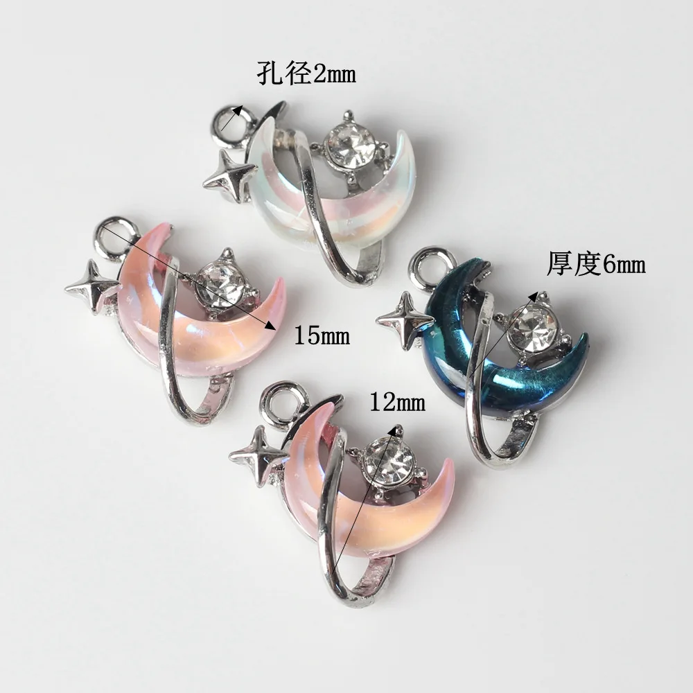 Zinc Alloy Charms for DIY Necklace Making, Moon Pendant Resin Mosaic Jewelry Accessories 10pcs/lot