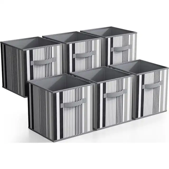

Sorbus Cesta de Cubo de Almacenamiento Plegable Bin, 6 Pack, Patrón de Línea de Rayas Verticales