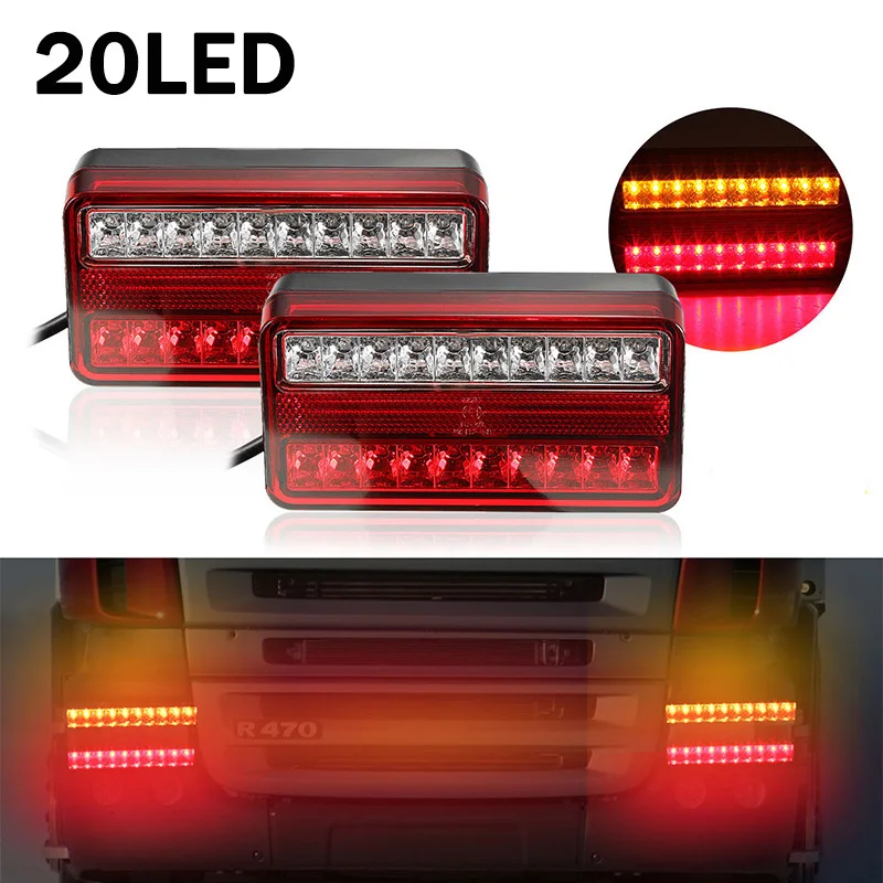 

20 LEDs 12V Tail Light Waterproof Car Truck Trailer Stop Rear Reverse Turn Indicator Lamp Back Up Led Turn Signal Lights 1 Pair