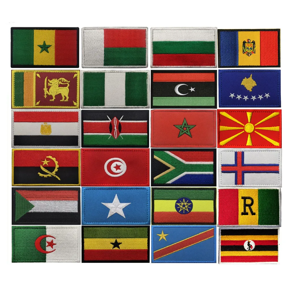 3D Africa Flag Egypt Kenya Algeria Nigeria Angola Tunisia Morocco Sudan Malta Namibia Ghana Mozambique Flags Embroidered Patches