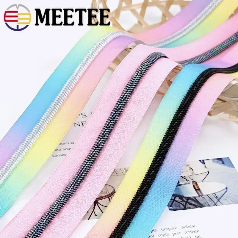 1/2/3M 5# Meetee Printed Nylon Zippers Plastic Decorative Zips Bag Luggage Zipper Coil Roll Rainbow Zip Closures Repair Kit