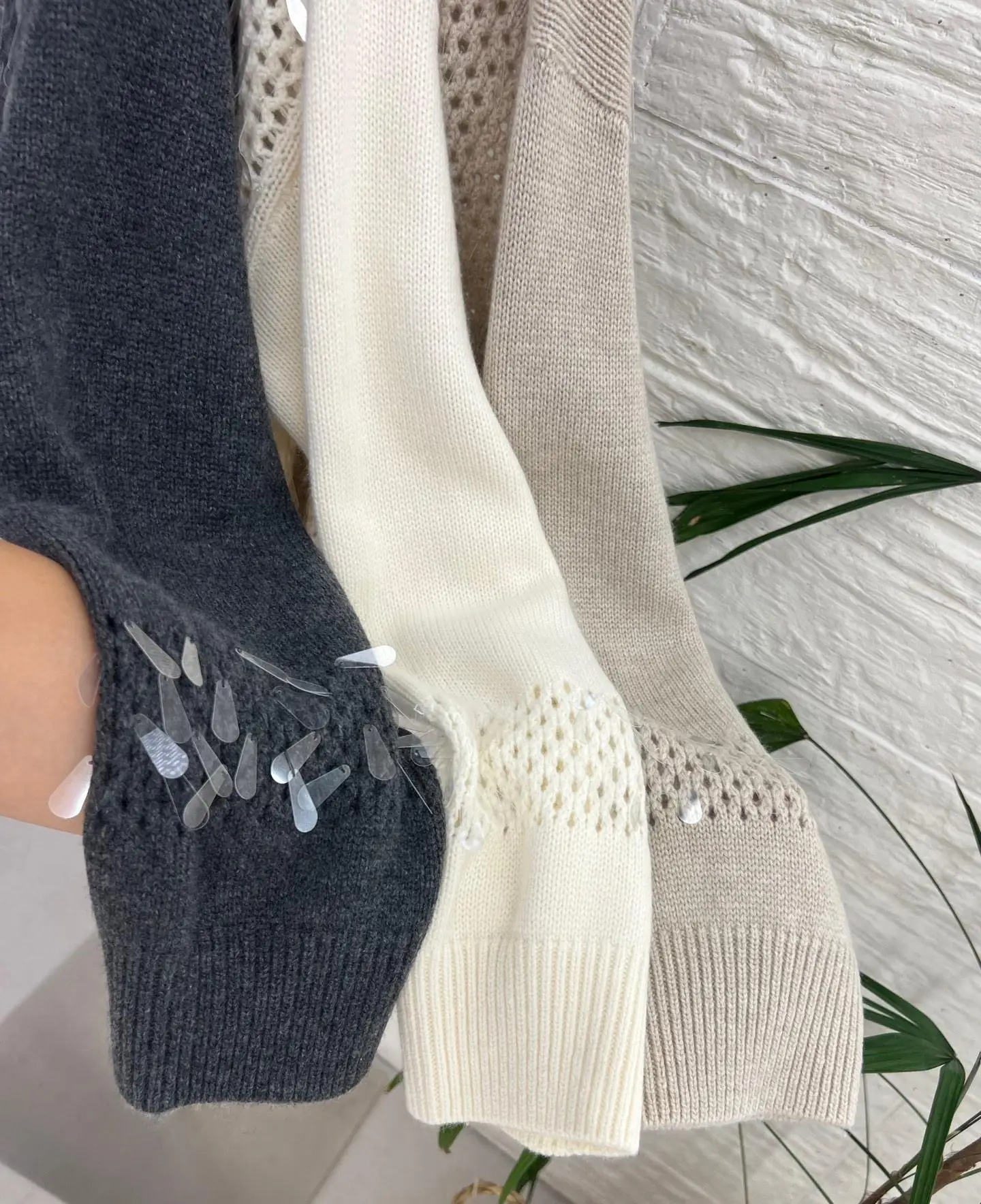 Luxurious crystal drop sequins exquisite decorated pure cashmere versatile casual sweater
