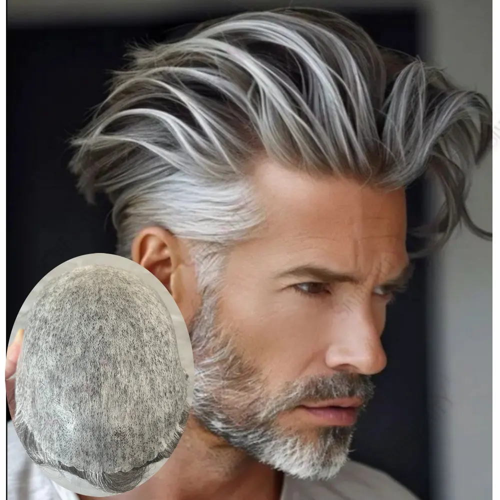 

Men's Toupee Human Hair 1b40 1b80Grey Black Brown Natural Hairline Durable Full Thin Skin PU Men Capillary Prosthesis Replacemen