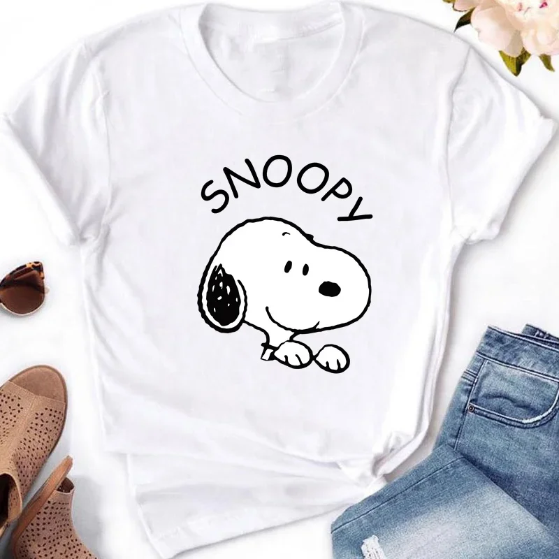 Pintura Snoopy Animal 2024 señoras perros patrón impreso verano pantalón corto Casual de manga niñas camiseta camisetas Tops mujer Linda camiseta