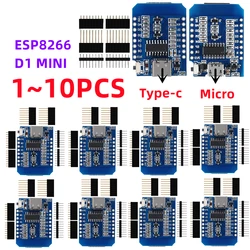 WeMos D1 Mini ESP8266 ESP-12F ESP12 Tech WiFi Conseil de Développement TYPE-C Micro USB 3.3V Broche Numérique pour Ardu371-10 Pcs