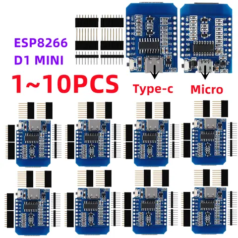 1-10PCS WeMos D1 Mini ESP8266 ESP-12F ESP12 Module WiFi Development Board TYPE-C Micro USB 3.3V Digital Pin For Arduino