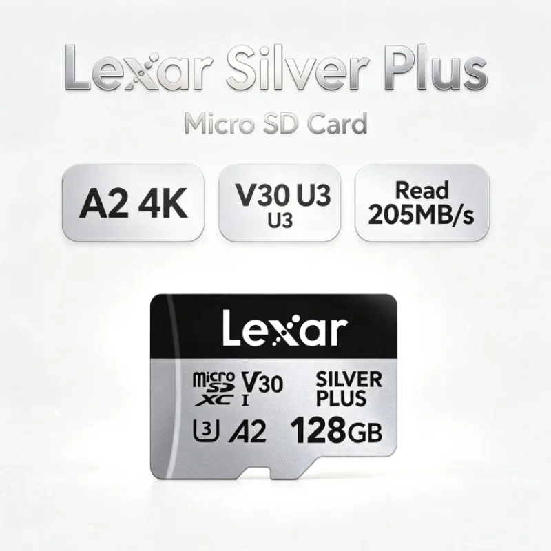 Lexar Silver Plus Micro SD Card SDXC A2 64GB 128GB 256GB 512GB 1TB 4K V30 U3 Read 205MB/s TF Memory Cards for Digital Camera