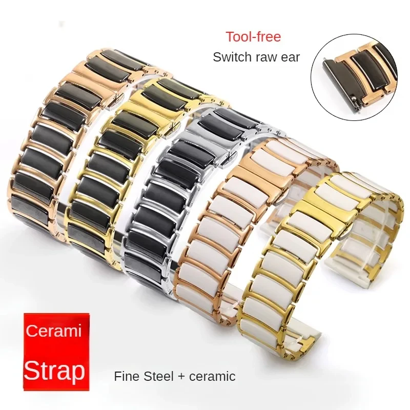 Universal Brands Stainless Steel Ceramic Watch Strap 16/18/20/22mm For Men And Women