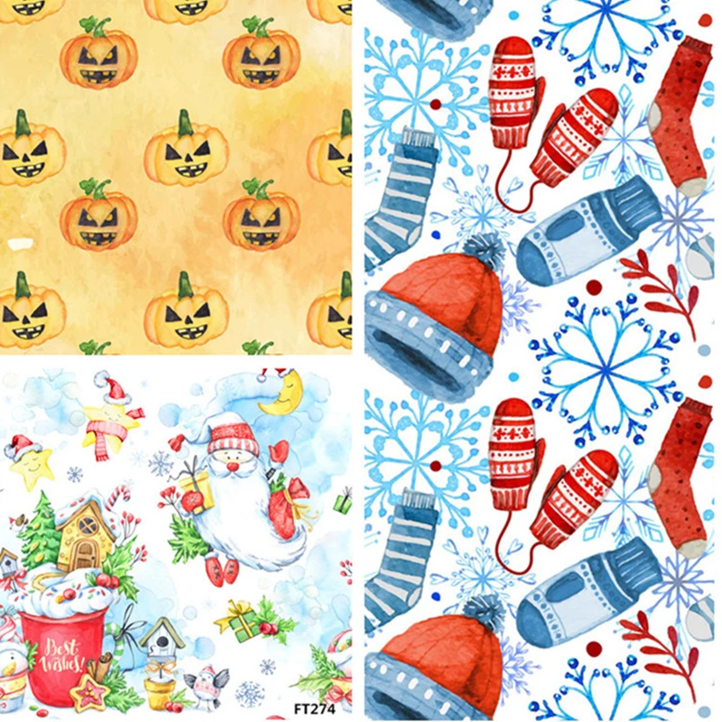 Halloween Fabric Pure Cotton By The Yard for Clothes Diy Sewing Cartoon Christmas Printed Thick Soft Kids Decorative Green White