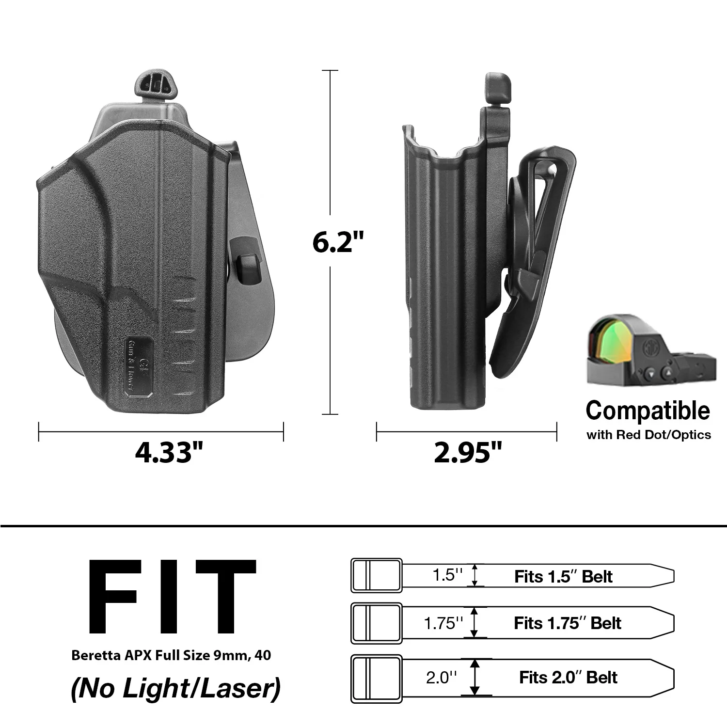 Coldre Beretta APX, coldre OWB de polegar para Beretta APX tamanho completo 9 mm, 40 (não cabe em Beretta APX A1), retenção de nível II/360 graus