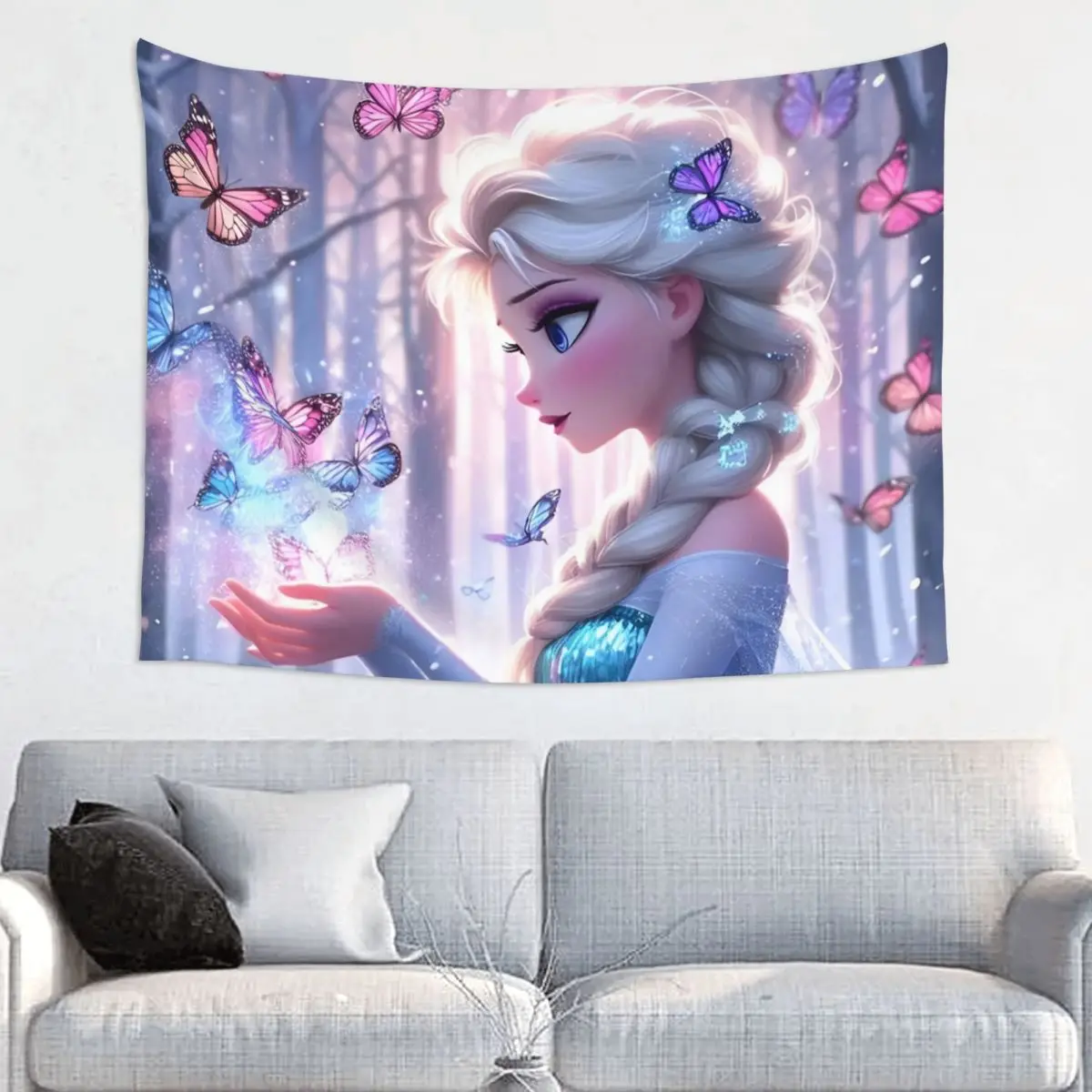 Frozen Princess Elsa Tapestry Hippie Polyester Wall Hanging Snow Queen Room Decor Background Cloth Retro Wall Tapestry