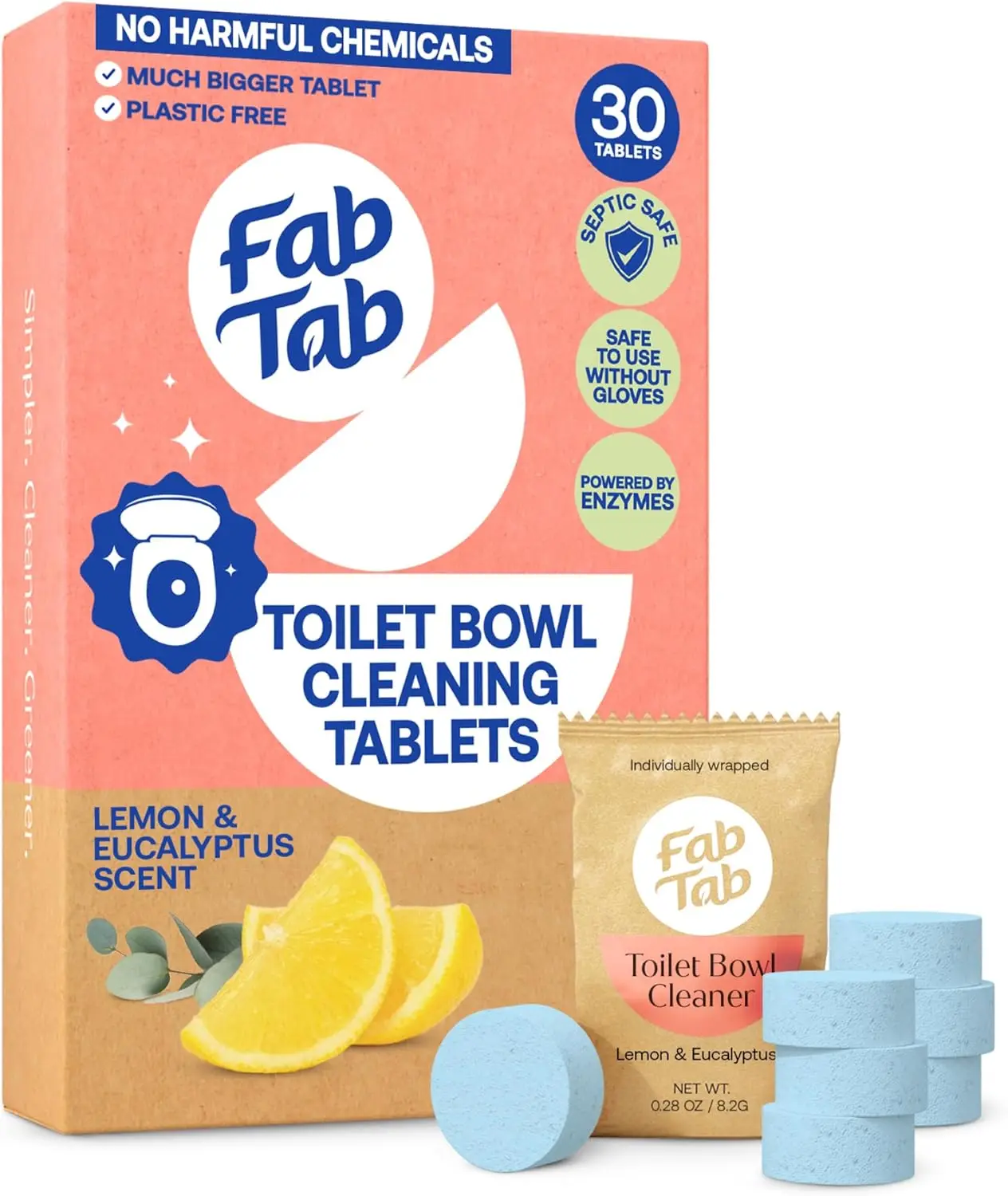 

Eco-Friendly Toilet Cleaner Tablets, Powerful Stain & Rust Removal, Safe for All Toilets with Fresh Lemon Eucalyptus Scent