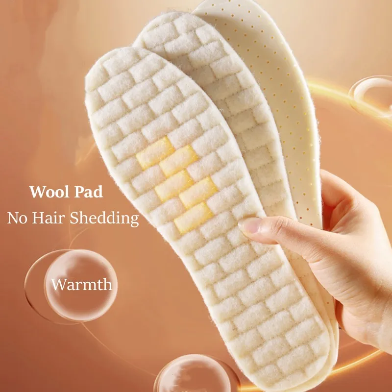 1Pair Wool Latex Insole Soft Plantar Fasciitis Insoles for Feet Comfort Warm Snow Boots Shoes Inserts Heating Non Slip Shoe Pads