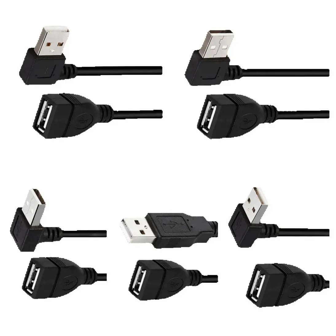 10cm 20cm USB2.0 A Male To Female 90 Angled Extension Adaptor Cable USB2.0 Male To Female Right/left/down/up Black Cable Cord