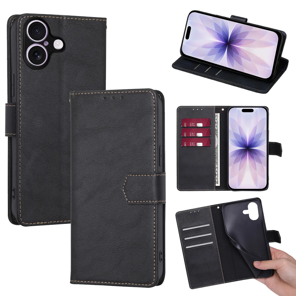 Retro PU Leather Wallet Case For iPhone 17 16 15 14 13 Pro Max Plus Flip Cover Multi Card Slots Pocket Kickstand Magnetic Case