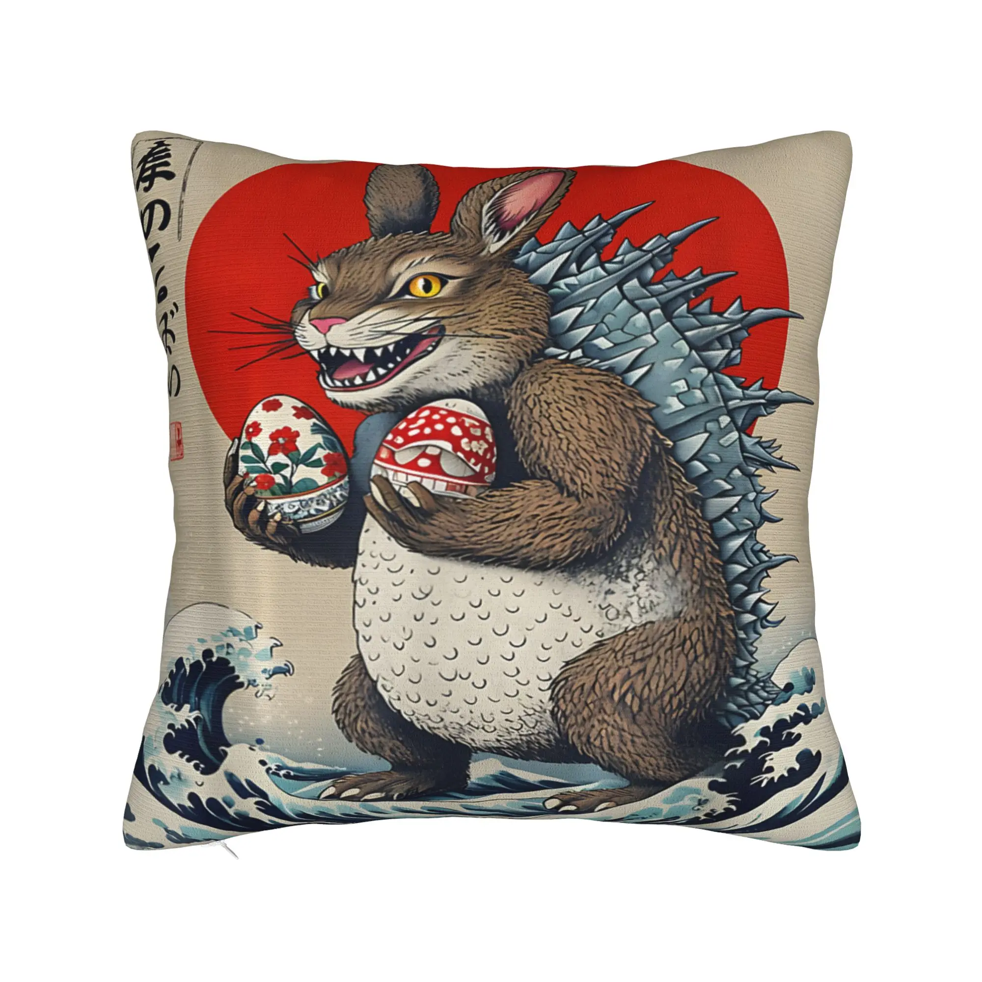 Bunnyzilla Japanese Art Bunny Rabbit Easter Pillow Case  Soft Pillow Cover For Chair Sofa Home Decor Kawaii Cushion Cover